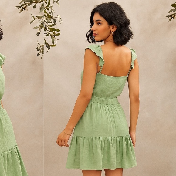 Elegant Green Sleeveless Top and Skirt - Picture 3 of 3